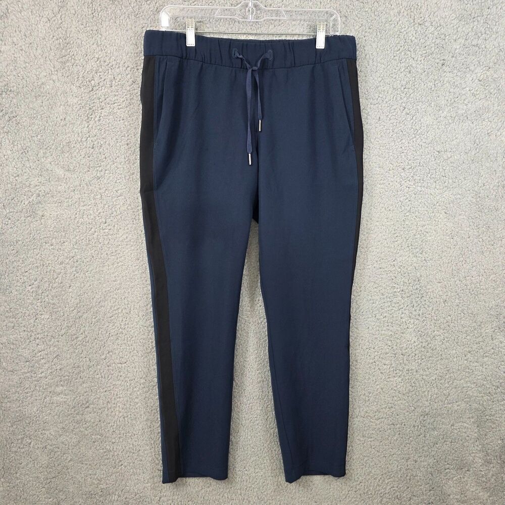Lululemon On The Fly Pant Woven Track Stripe True Navy Black Women's Sz 8 W5BM5S